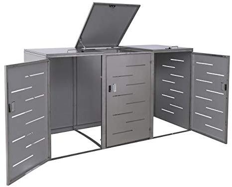 3er-Mülltonnenverkleidung HWC-E83AM, Mülltonnenbox Mülltonnenabdeckung, erweiterbar 108x61x76cm - Edelstahl
