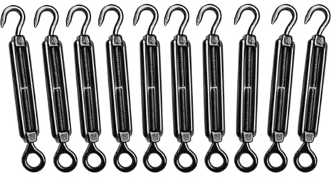 Muzata 10 Pack M4 Black Turnbuckle Hook and Eye Turnbuckles for Cable Wire Stainless Steel Cable Tensioner Heavy Duty Wire Rope Kit for String Light Picture DIY Hanging Tension CN09