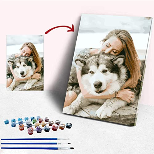 Malen Nach Zahlen Eigenes Bild, Personalisiertes Malen Nach Zahlen Erwachsene Eigenes Foto für Haustiere und PorträTs DIY öLgemäLde Bilder Personalisierte Geschenk, 24 Farben 30x40cm Mit Rahmen