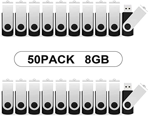 Kootion 8GB USB Stick 50Pack, KOOTION Bulk USB Flash Drive Swivel 8GB Memory Stick Pen Drive Thumb Drive Jump Drive Computer Data Storage (50Pack Black)