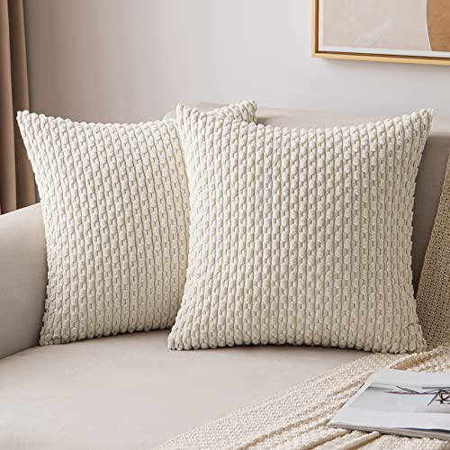 MIULEE 2er Set Kissenbezug 50×50cm Kordsamt Ananas-Ähren Cremeweiß | Moderne Struktur Weich Dekorativ Vielseitig Pflegeleicht Langlebig Für Sofa Bett Wohnzimmer Schlafzimmer Und Gästezimmer