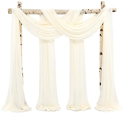 Showgeous 4er-Set Chiffon für Hochzeitsbogen,Elfenbein,73×610cm | Transparenter Chiffon mit vernähten Kanten; knitterarm, waschbar und wiederverwendbar für Hochzeitsbogen und Fotodeko