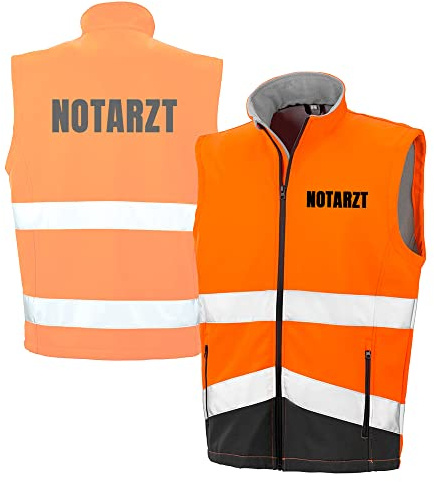 Fassbender-Druck WARNWESTEN - NOTARZT Sicherheitsweste GELB aus Softshell - Gelb Warnweste nach EN ISO 20471 zertifiziert - Unisex und hochwertigem Reflektorstreifen