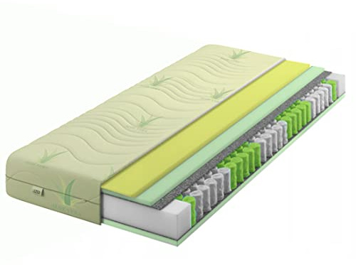 IZER Aloe Vera Taschenfederkernmatratze Visco Memory 80x200 x 22 cm Härtegrad H3 H2, Bezug Waschbar, 7-Zonen Federkernmatratze