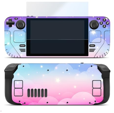 Skin Stickers Set for Steam Deck, Decal Cover for Steam Deck Handheld Gaming PC, Protective Full Sticker Cover Accessories, 1 pcs HD Glass Screen Protector for Steam Deck Included (Purple Pink Sky)
