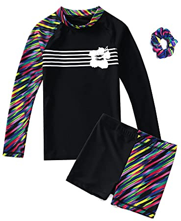 Girls Long Sleeve Swimsuits Rash Guard Sun Protection UPF 50+ Swimwear 2 Piece Swim Set Girls Swimming Costume 4-14 Years