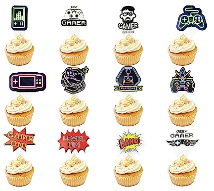 Cupcake Toppers, 24 Stück Videospiel-Partyzubehör Gastgeschenke, 12 Stile, Kuchenaufsätze für Geburtstag, Jahrestag, Spiel-Motto-Party-Dekoration