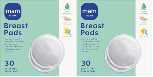 MAM Discos de Lactancia E103 Absorbentes Extra Finos y Discretos, Cubre Pezones Suaves, Transpirables y Supeabsorbentes, Desde 0 Meses, Blanco, 30 ud (Paquete de 2)