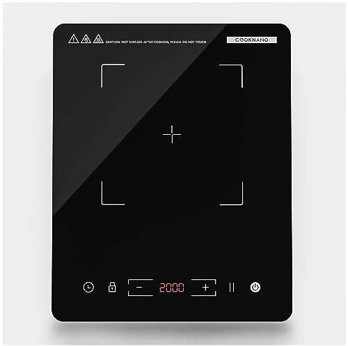COOKNANO Placa de inducción, placa de inducción portátil, 9 niveles de temperatura y 9 ajustes de potencia, placa de inducción de 2000 W con temporizador de 8 horas, bloqueo de seguridad