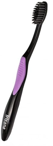 Irisana - Spazzolino da denti - Confezione da 4 unità - Nero - Carbone attivo e doppio filamento - Favorisce la rimozione della placca - Aiuta a rimuovere il tartaro