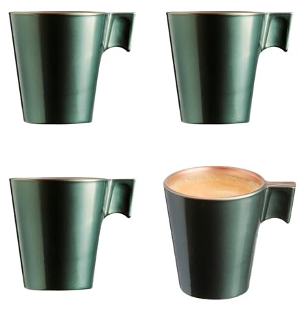 PracticDomus Juego de 4 Tazas de Café Expresso de 8 cl Fabricadas en Vidrio Templado Extra Resistente de Corte en Caliente (Green Leaf)