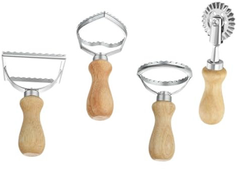 MAGICLULU 4 Stück Keks Knödel Schalen Form Wonton Maker Stempel Ravioli Cutter Stempel Knödel Stempelform Ravioli Stempelset Lasagne Stempel Pierogi Schneidwalze Zinklegierung Holz Teig