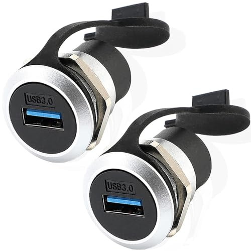 Xiatiaosann Panelmonterad USB 3.0-koppling, USB-kontakt hona till hona med vattentätt lock för ljud, video, nätverk (2 paket)