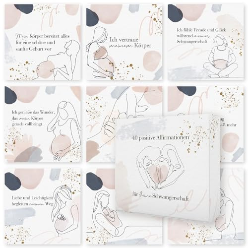 Logbuch-Verlag Affirmationskarten für die Schwangerschaft, 40 Stück für 40 Wochen: Spruchkarten-Set, Schwangerschaftsgeschenk für werdende Mama, Positive Affirmationen, 9,8 x 9,8 cm