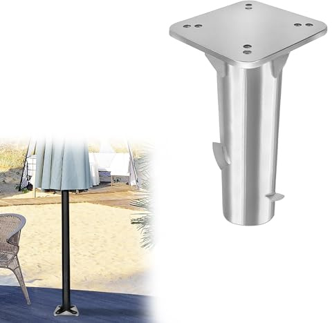 HENGMEI Metall Universal Bodenplatte Bodenhülse Sonnenschirmständer Sonnenschirmhalter Bodenanker Ampelschirm Ständer Schirmständer für Sonnenschirm (1 Stück, Silber)