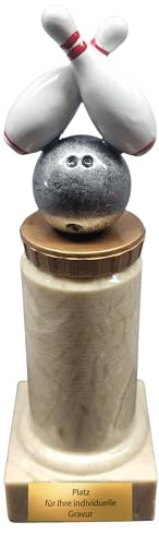 eberin · Der König der Kegel: Resin-Bowlingpokal · Kegler Trophäe · 2 weiße Pins mit Bowlingkugel · Bowlingturnier · Kegelverein · TT Pokal mit Wunschtext · Größe 20 cm