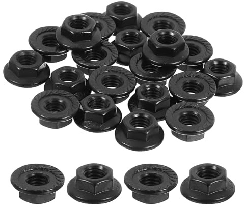 sourcing map M5x0.8mm Serrated Flange Hex Lock Nuts, 20Pcs 304 Stainless Steel Non-Slip Metric Hexagon Flange Nut, Full Thread, Bright Finish, Black