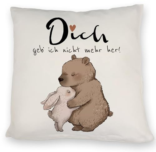 speecheese Hase und Bär Kissen mit Spruch Dich Geb ich Nicht mehr her Paar süßes Valentinsgeschenk Herz-Kissen für Partner Liebe Dich Geb ich Nicht mehr her