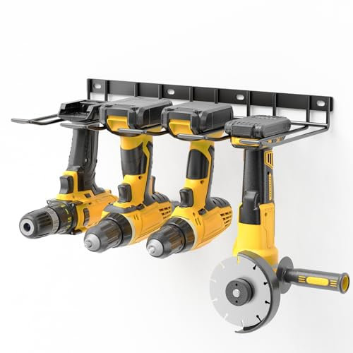 Yeabett Power Tool Storage - Wall Mounted Floating Shelf Rack for Cordless Drills - 4 Drill Holders