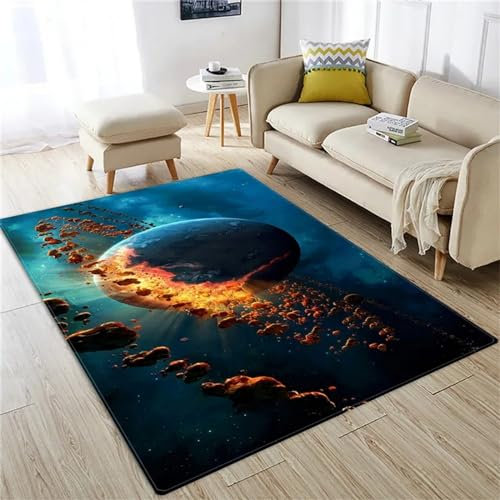 3D Weltraum-Sternenhimmel-Planet Kinder Jungen Teppich Schlafzimmer Dekorativ Kinderzimmer Wohnzimmer,Matten Krabbelmatte Modern Weichem Flanell Kinderteppiche Waschbar 100 X 200 cm -4Z5R6M8
