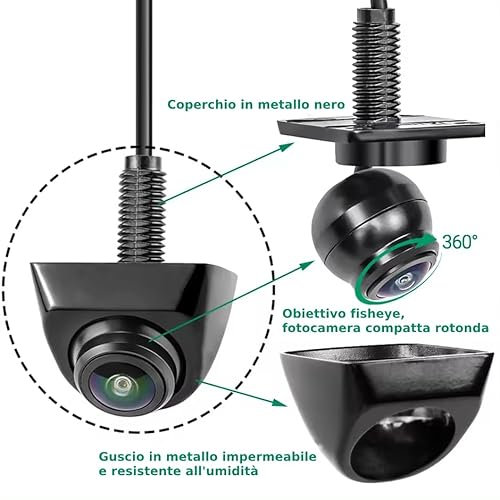 Proxel Cámara de Visión Trasera AHD 1080P, Gran Angular, Ojo de Pez Ajustable con Visión Nocturna, Impermeable IP69 para Coche, Caravana - Compatible con Radio y Monitor AHD