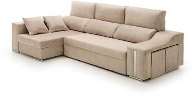Velare | Sofa Chaise Longue Cama con Arcón y Puff Giuliana Beige Izquierda