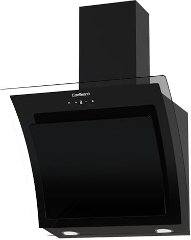 Corberó – Campana Decorativa | 60 cm | Caudal 1000 m³/h | 3 Velocidades | Control Touch | Filtro Aluminio 3 Capas + Filtro Carbón | E.Energética A++ | Cristal Negro