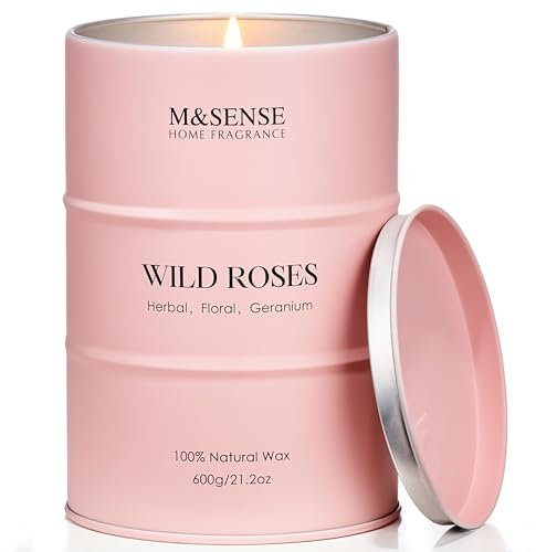 M&SENSE Wild Rose Scented Candles Gifts for Women Large Long Burning, 600g 130 Hours Soy Aromatherapy Candles for Stress Relief Meditation Yoga, Luxury Romantic Candles for Women
