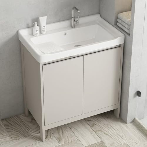 Fregadero para lavandería, Fregadero de Cerámica, Mueble Baño con Lavabo, con grifo extraíble de agua caliente y fría, Para Restaurante Lavandería Bar, Limpieza Fácil(70cm/27.5in)