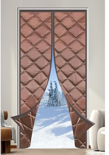 Magnetischer, wärmeisolierter Türvorhang, Verdunkelung, Privatsphäre, winddicht und schalldicht, temporäre Türdecke, Isolierung für Winterwärme (Braun B 85 x H 220 cm)