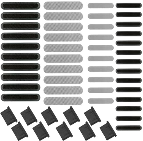 44 Pack Mesh Anti Dust Proof Adhesive Net Sticker with 10 Pcs USB C Anti Dust Plugs, Speaker Dustproof Cover with Dust Pluggy Kit Protects Charging Compatible with iPhone 16 15 14 13 12 11 Pro