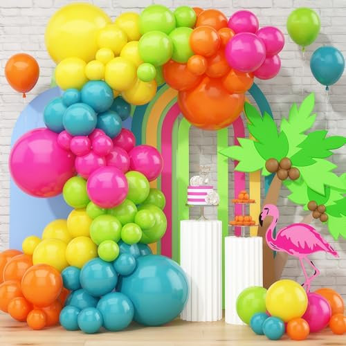 141 Stück Luftballon Girlande Regenbogen, Rosa Türkis Blau Hell Grün Gelb Orange Bunt Hawaii Ballon Girlande Set, Aloha Party Deko Ballons für Mädchen Tropische Sommer Geburtstag Party Dekoration
