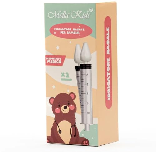 MELLA KIDS - Siringa per Lavaggi Nasali Bambini con Olive Nasali per Lavaggi Neonato Morbide (Pack 2+2) Kit Lavaggio Nasale per Bambini e Adulti, Olivetta Made in Italy
