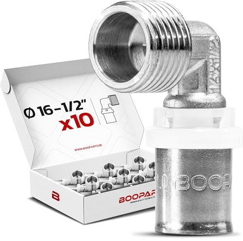 BOOPARTS – 10 Stück Pressfitting Winkel 16x2 mm x 1/2 Zoll Außengewinde TH Kontur | 90 Grad Übergangswinkel für Mehrschichtverbundrohr