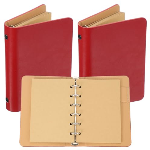 PATIKIL 6 ringpärmskydd, 2-pack A7 kraftläder anteckningsblock pärm mini påfyllningsbar lösa blad personlig planerare med 50 ark papper, röd
