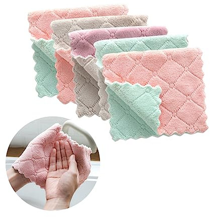 WRITWAA 5piezas Paño De Cocina De Microfibra Grueso Paños De Cocina Sin Pelusa De Doble Capa para Fregar Limpiar Secar