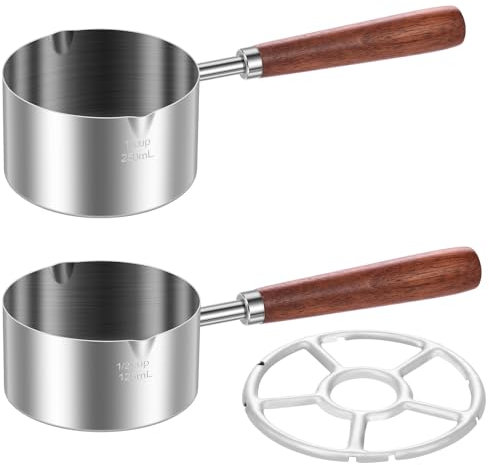 Casserole à lait à induction 125 ml + 250 ml - En acier inoxydable - Avec grille de cuisson - Petit pot à lait avec long design de poignée - Petite casserole avec bec verseur - Pour la cuisson du lait