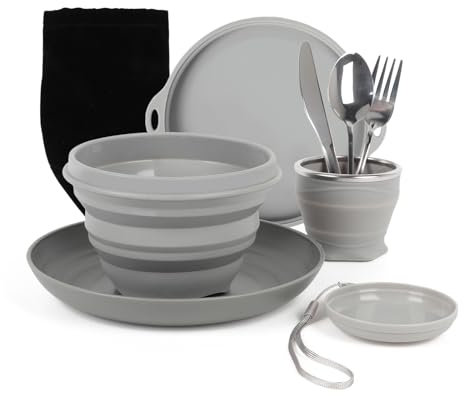Foldable Mess Kit, Portable Silicone Camping Plate Bowl Cup Cutlery Set for 1 Folding Camping Plates and Bowls Set with Storage Bag Camping Utensils Crockery Sets for Outdoor Hiking Picnic Travel