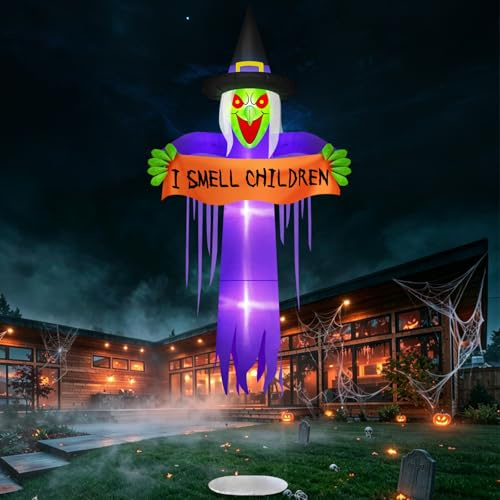 Danxilu 3,6m XXL Halloween Aufblasbare Schwebende Hexe Outdoor Deko | Aufblasbare Figuren Dekoration mit LED-Beleuchtung für Garten, Vorgarten, Hof, Draußen, Hauseingang und Halloween-Partys