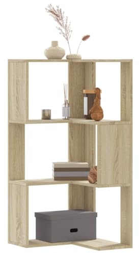 MOBCANT Eck-Bücherregal 3 Böden Sonoma-Eiche 50x50x102 cm Holzwerkstoff, Regal Vitrinenschrank Standregal Badregal Geeignet für Wohnzimmer Schlafzimmer Wohnung Büro