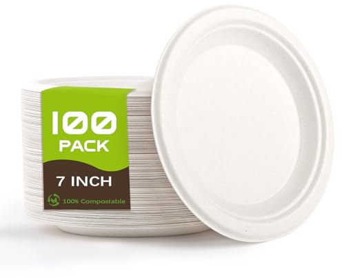 Piatti Carta 100Pcs, Piatti Usa e Getta Biodegradabile e Compostabile | Yidaxing Posate Usa e Getta,Piatti di Carta per Compleanno Feste Campeggio Barbecue Picnic(Bianco, 17.8 cm)