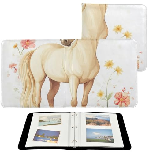 Álbum de fotos autoadhesivo con diseño de caballo con flores y mariposas de dibujos animados de 4 x 6, 6 x 8 pulgadas