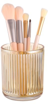 DASITON Makeup Brush Holder Organizer, Crystal Glass Makeup Brushes Storage Holder, Vintage Make Up Brush Cup for Vanity, Pen Pencil Holder for Desk, Toothbrush Holders for Bathroom (Coffee S)