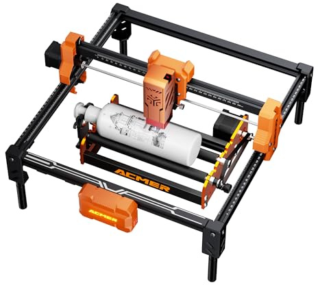 ACMER S2 Laser Cutter Set mit M2 Rotationswalze – 7W Lasergravur Maschine, 48W Laser Graviermaschine, 300×300 mm Arbeitsbereich, 10000 mm/min Lasergravierer für für Holz, DIY, Bildung, 360° Gravuren
