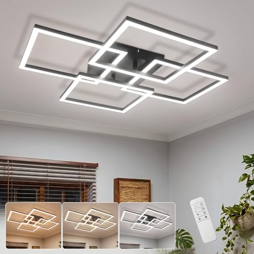 Homefire LED Deckenlampe Wohnzimmer, 43W Deckenleuchte Dimmbar 3000K-6500K | Modern Wohnzimmerlampe Decke mit Fernbedienung Eckig Design Schlafzimmerlampe für Schlafzimmer Küche Büro