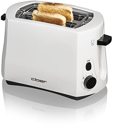 Cloer 331 Cool-Wall-Toaster, 825 W, für 2 Toastscheiben, integrierter Brötchenaufsatz, Krümelschublade, Nachhebevorrichtung, Weiß
