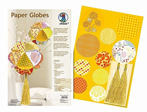 Ursus 23010099 - Paper Globes Bastelset, 120 Papierkreise, 2 Troddeln mit Kordel, citrine