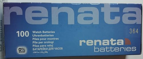 100 Batterien Renata 364, Silberfarben SR621SW, 1,55 V Knopfzellen, hergestellt in der Schweiz
