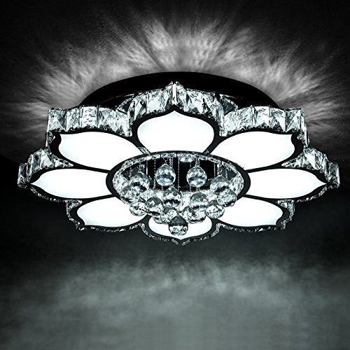 LED Deckenleuchte 3017-WJ-660 mm 132 W. Kristall 3x5 cm, Edelstahl, Acryl-Schirm mit Fernbedienung Lichtfarbe/Helligkeit steuerbar A+ LED Wohnzimmerleuchte Kronleuchte Pendelleuchte Deckenlampe