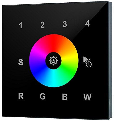 iluminize Touch Wand-Dimmer Funk: für RGB/RGB+W/RGBW LEDs, 4 Zonen, 230V Anschluss, Schalterdosen-Installation, KEIN Universal-Gerät: Funk Controller ist erforderlich (4 Zonen schwarze Glasoberfläche)